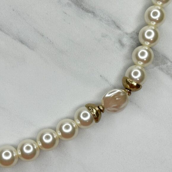 Chico's Layered Double Strand Chunky Faux Pearl Beaded Long Gold Tone Necklace - Picture 8 of 14